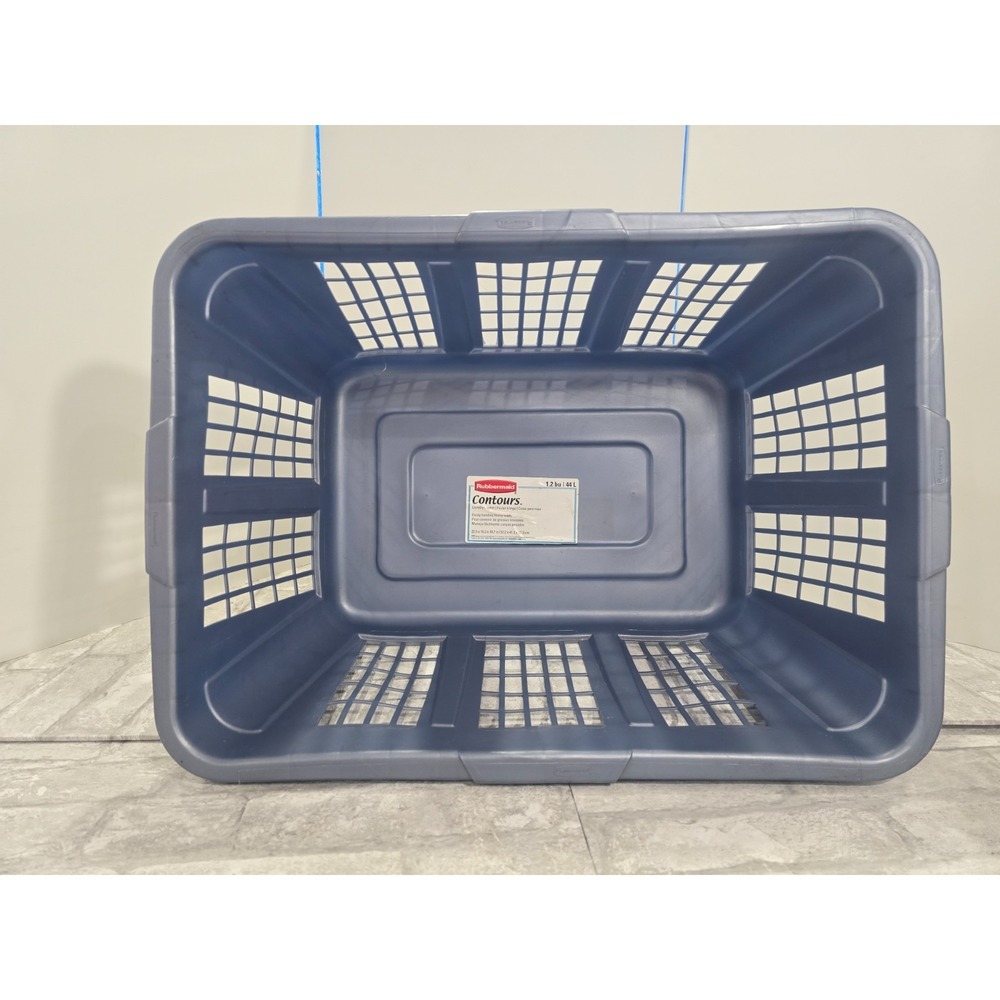 Vintage Rubbermaid 2965 90s Y2K Slate Blue Laundry Basket‎ Rectangular 22"